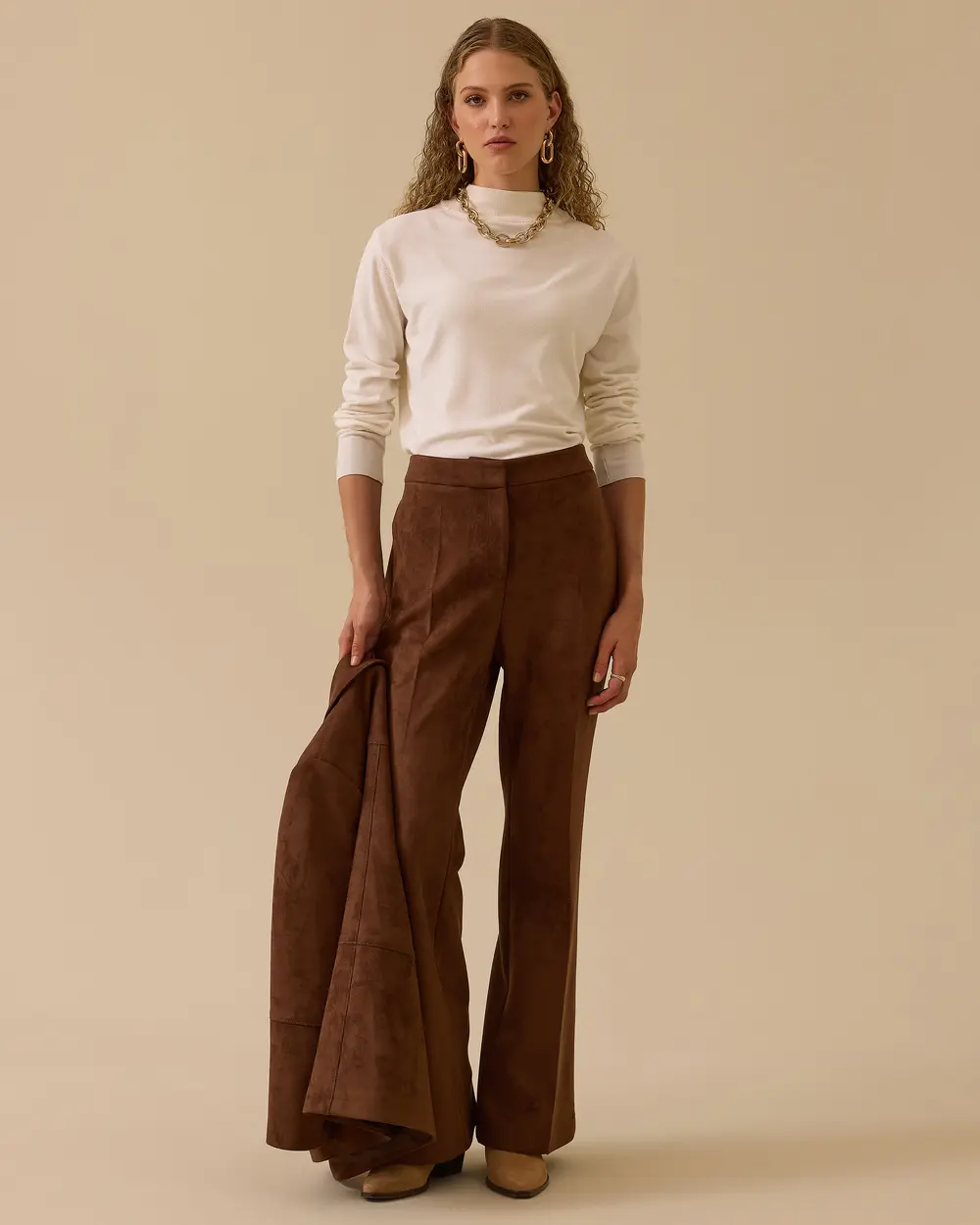 Bol Paça Süet Pantolon