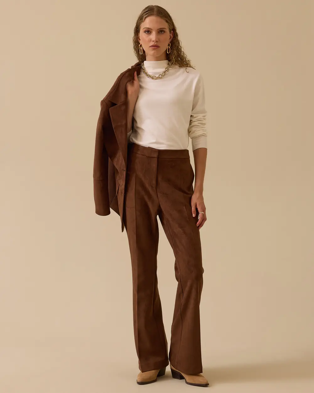 Bol Paça Süet Pantolon