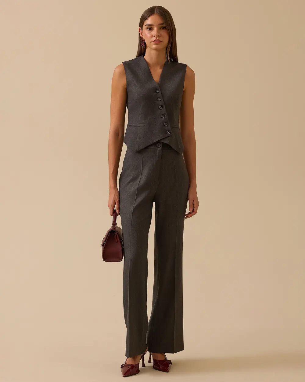 Yüksek Bel Paça Detaylı Pantolon