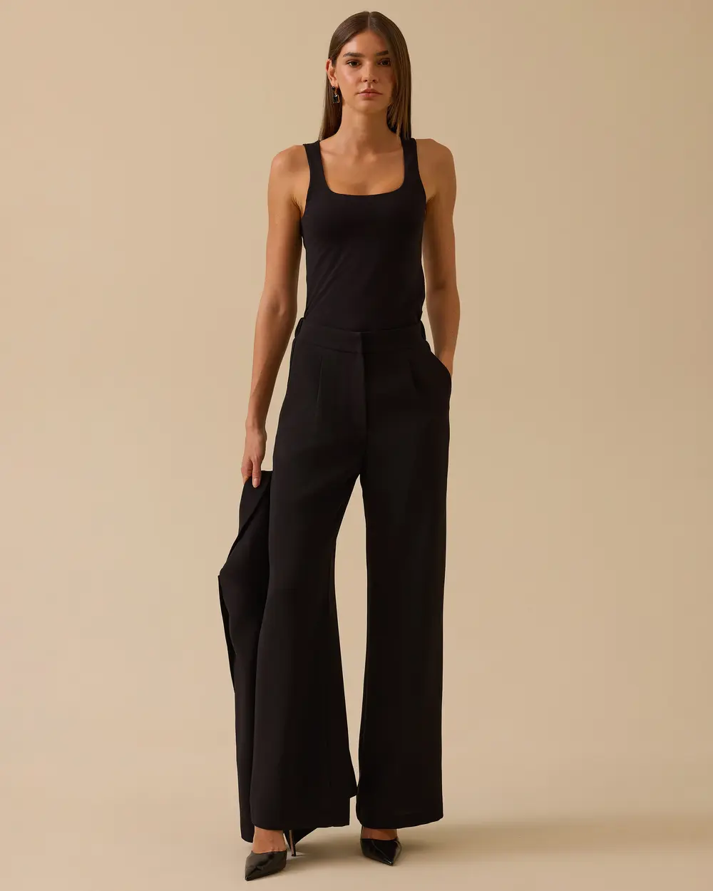 Elena Beli Lastikli Tek Pile Geniş Paça Pantolon