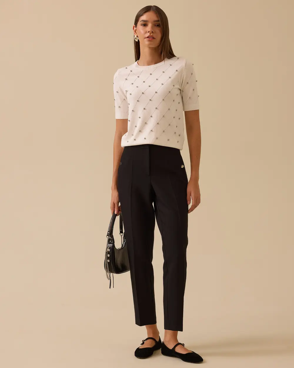 Ariana Beli Lastikli Bilek Boy Pantolon