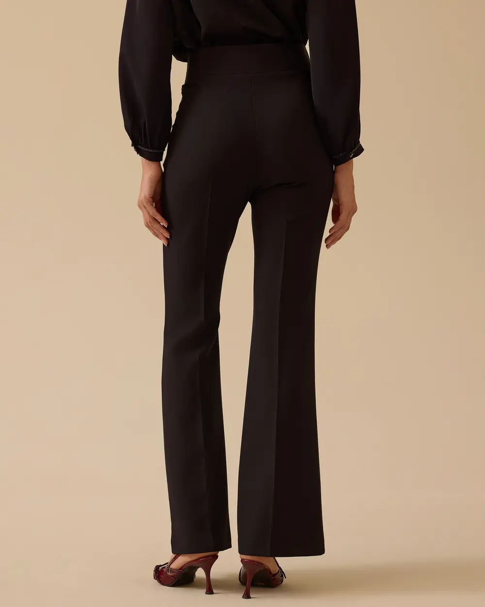 High Waist Flared Trousers with Double Button Detail