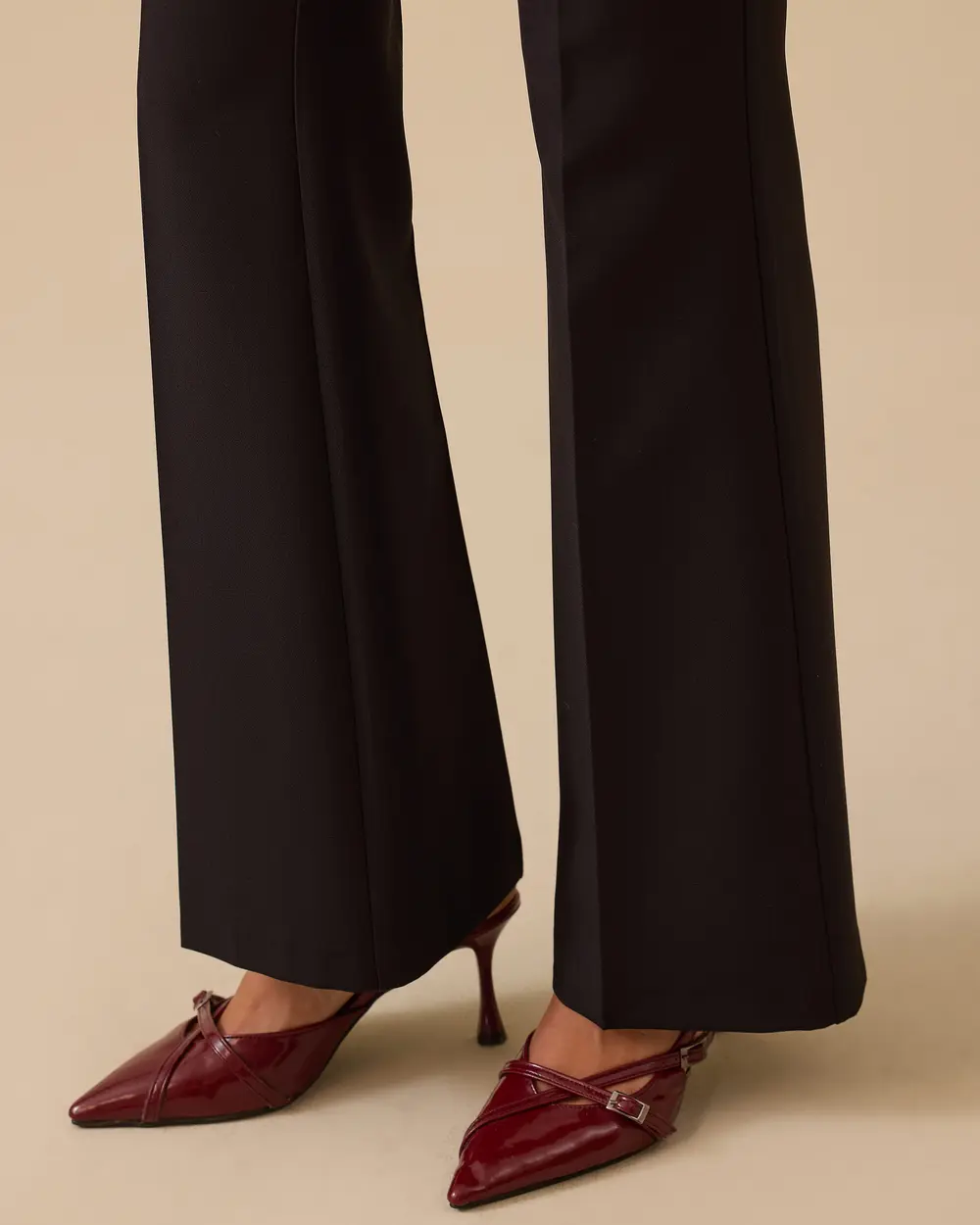 High Waist Flared Trousers with Double Button Detail