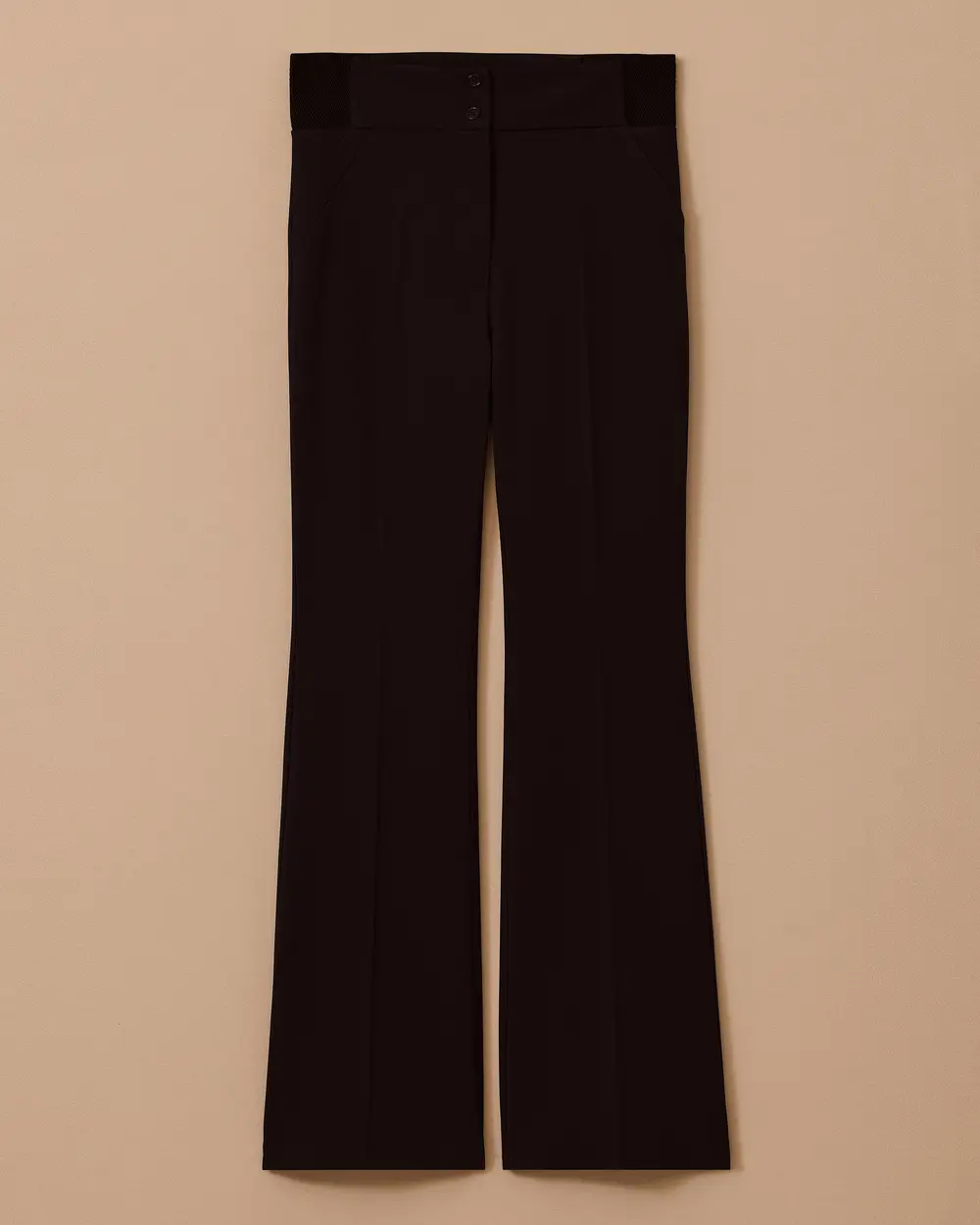 High Waist Flared Trousers with Double Button Detail