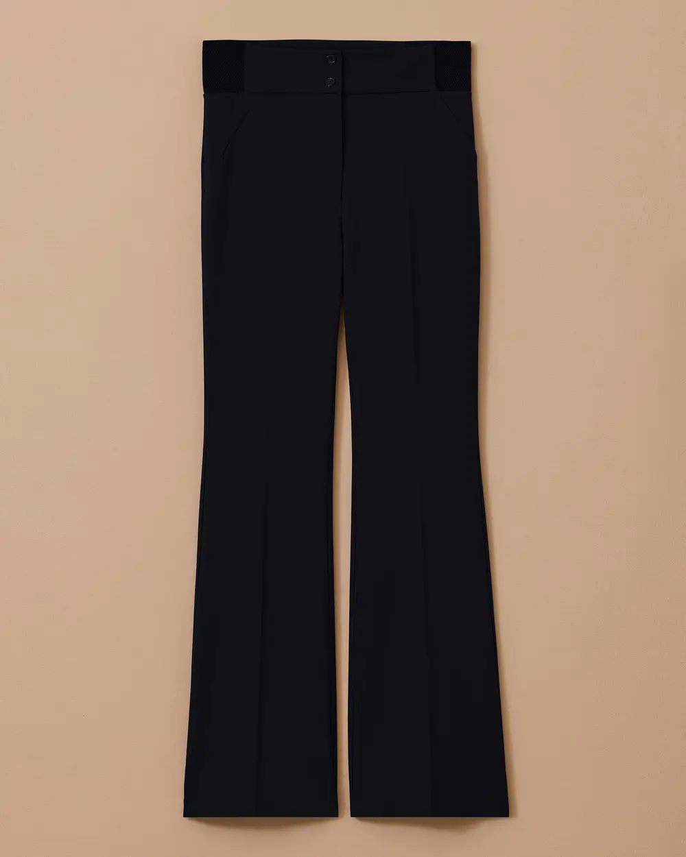 High Waist Flared Trousers with Double Button Detail