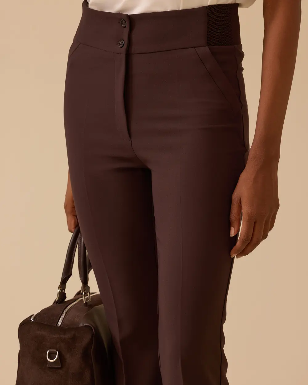 Çift Düğme Detaylı Yüksek Bel İspanyol Paça Pantolon