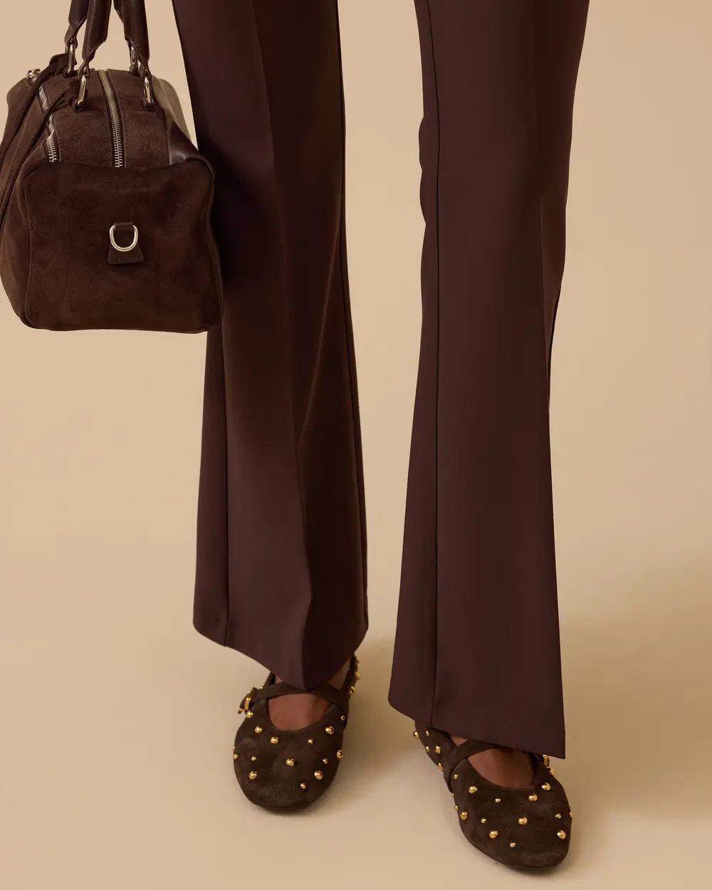 Çift Düğme Detaylı Yüksek Bel İspanyol Paça Pantolon