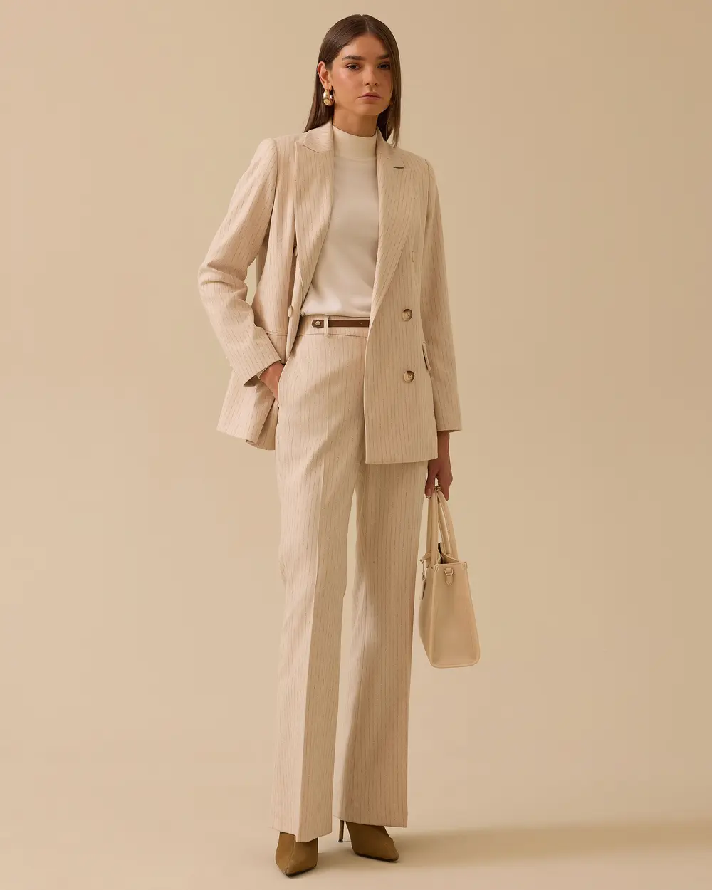 Kemer Tokalı Çizgili Tam Boy Pantolon