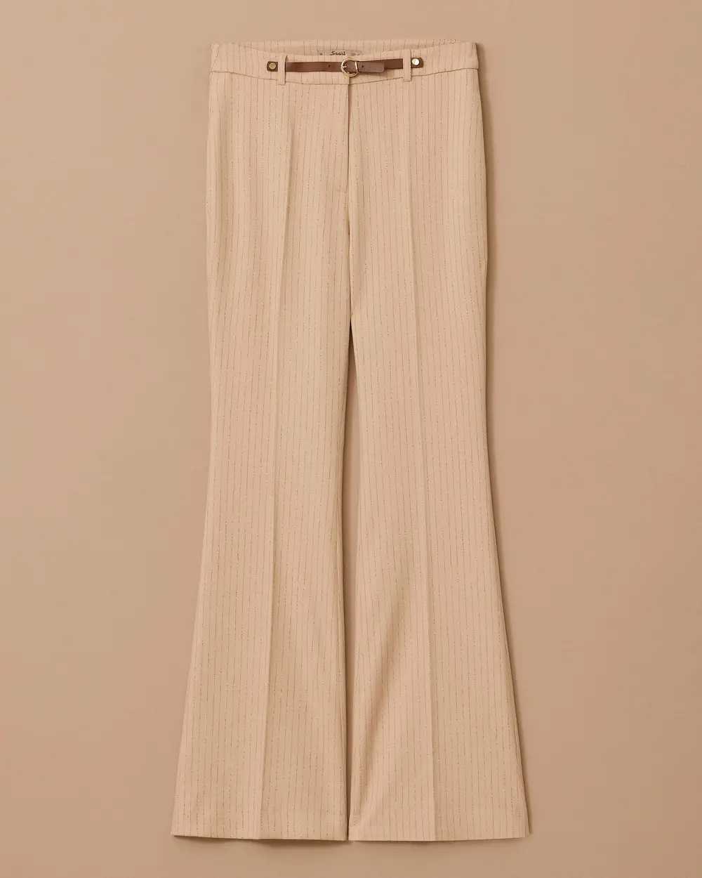 Kemer Tokalı Çizgili Tam Boy Pantolon