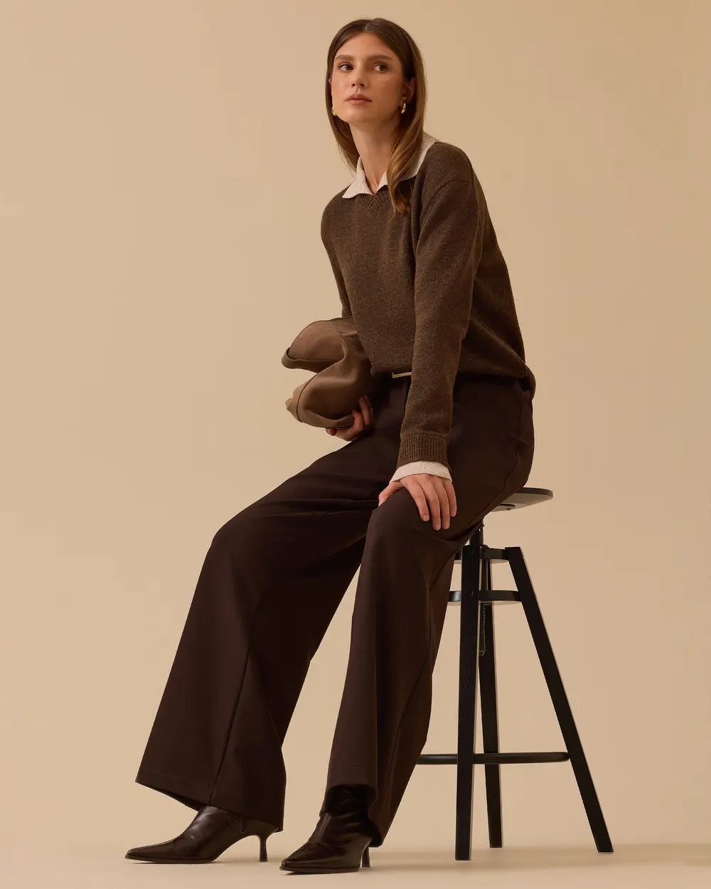 Kemerli Tek Pile Bol Paça Pantolon