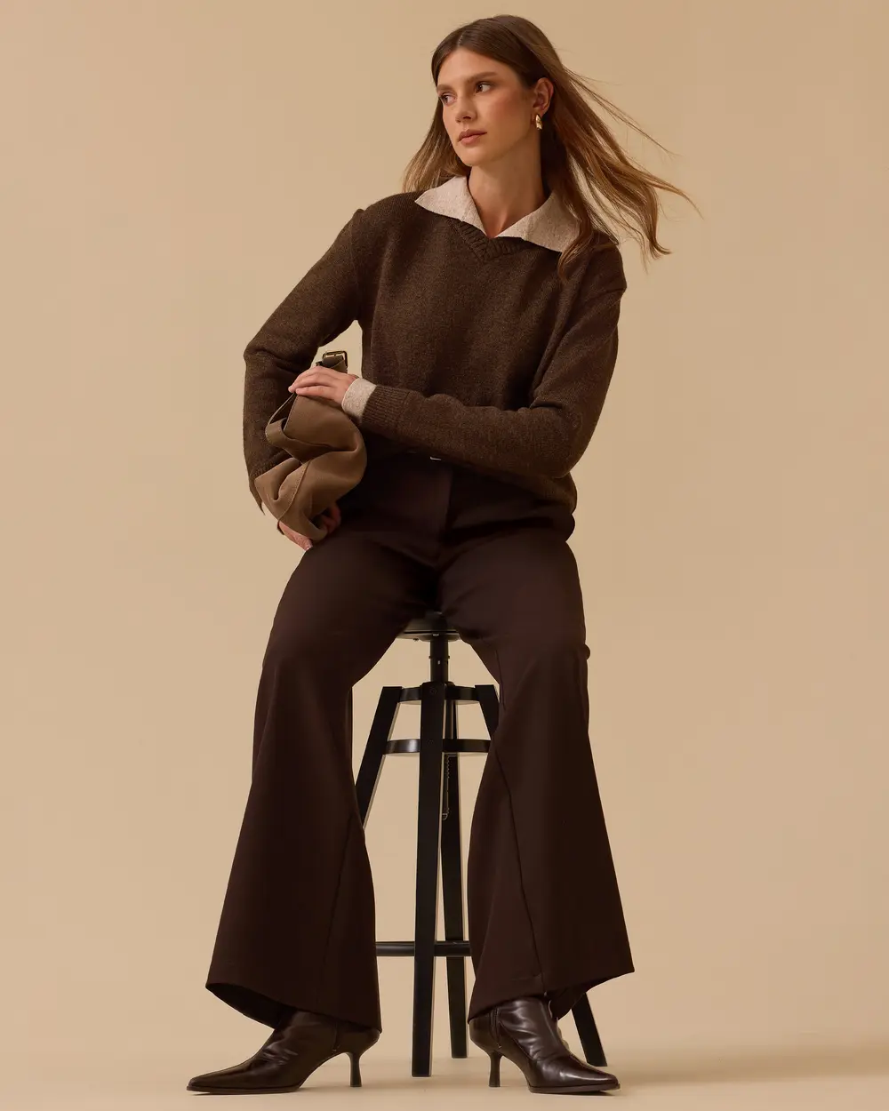 Kemerli Tek Pile Bol Paça Pantolon