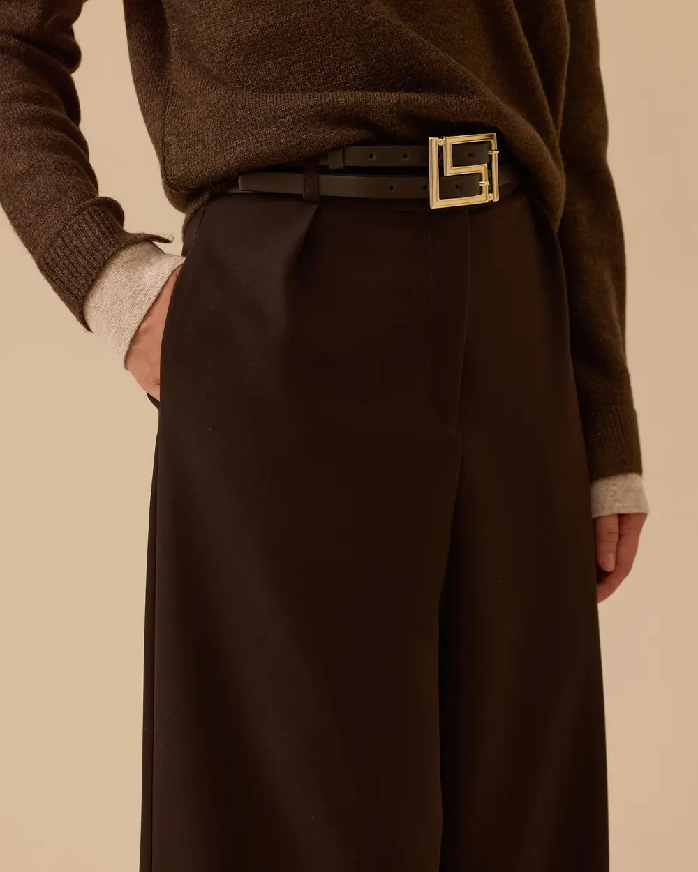 Kemerli Tek Pile Bol Paça Pantolon