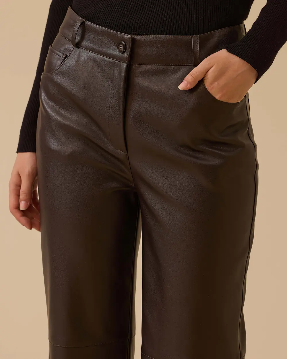 Suni Deri Bol Paça Pantolon