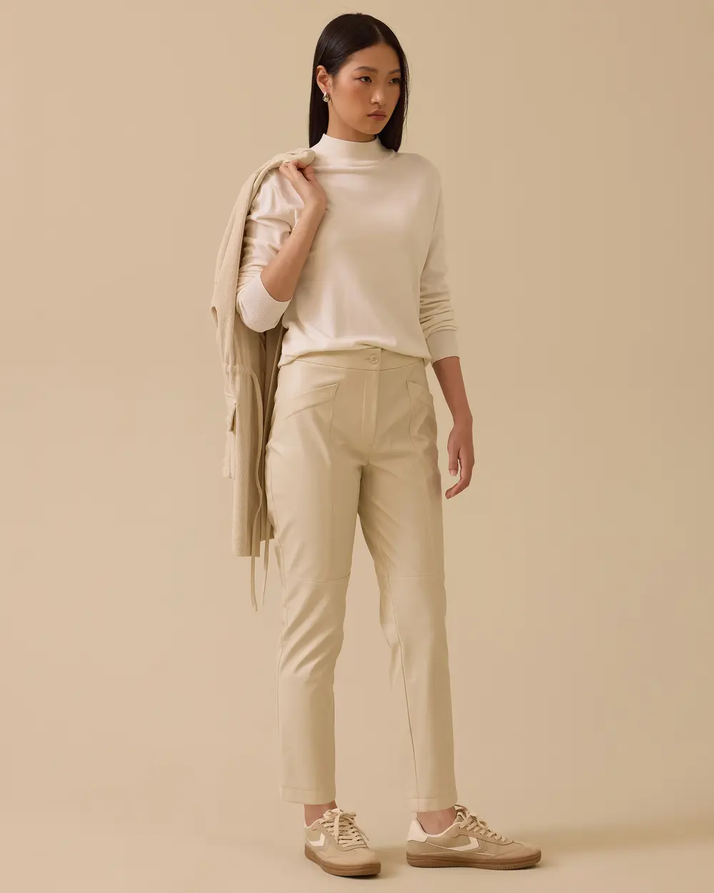 Buttoned Ankle Length Faux Leather Pants