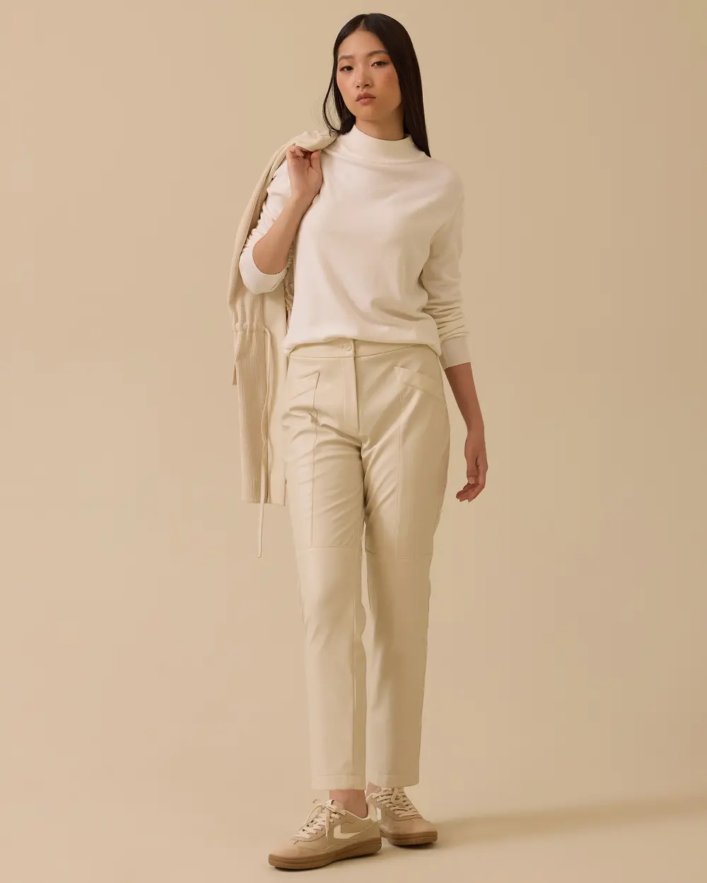Buttoned Ankle Length Faux Leather Pants