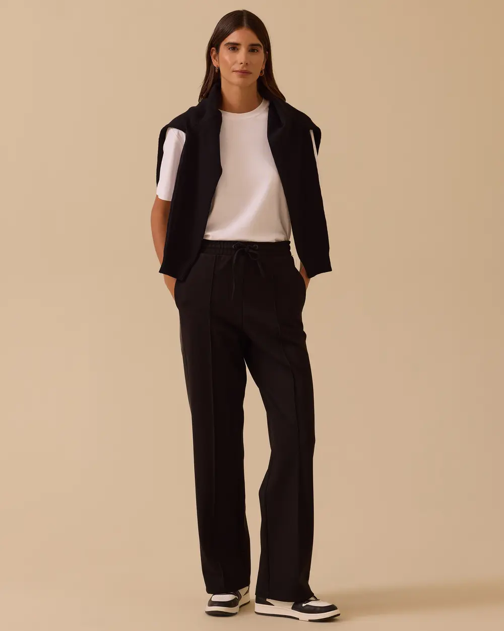 Suni Deri Biyeli Bol Paça Pantolon