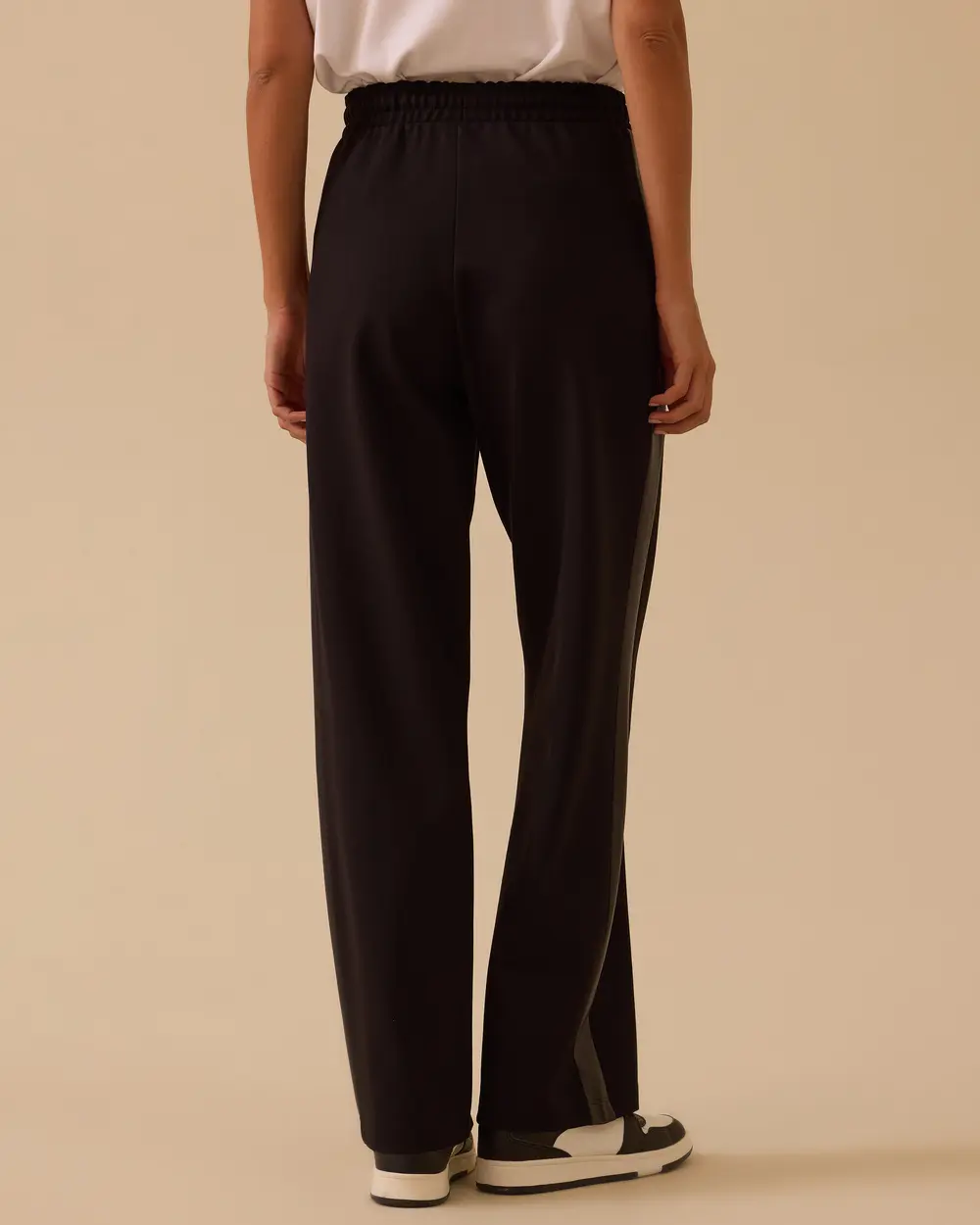 Suni Deri Biyeli Bol Paça Pantolon