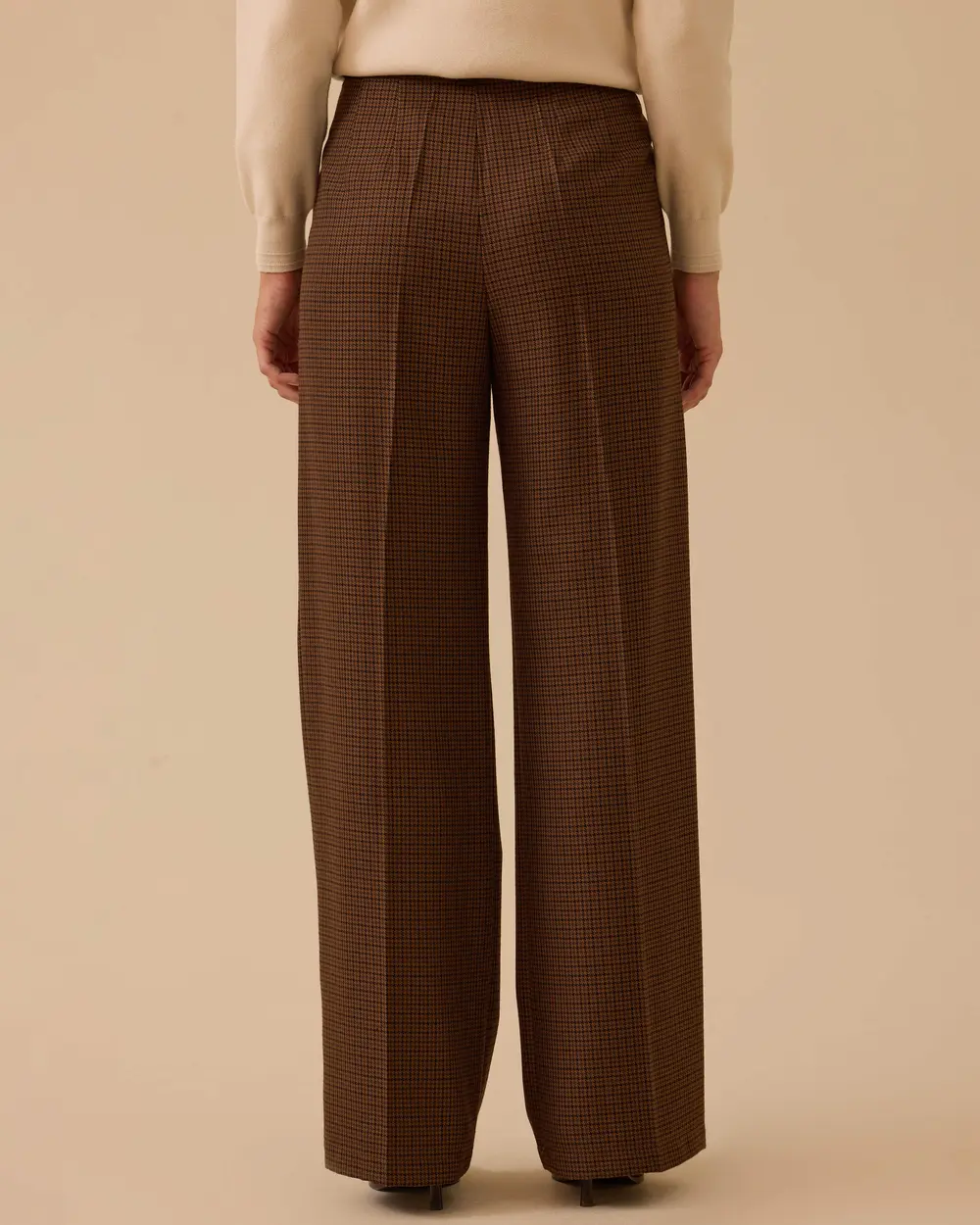 Ekoseli Bol Paça Tek Pile Pantolon