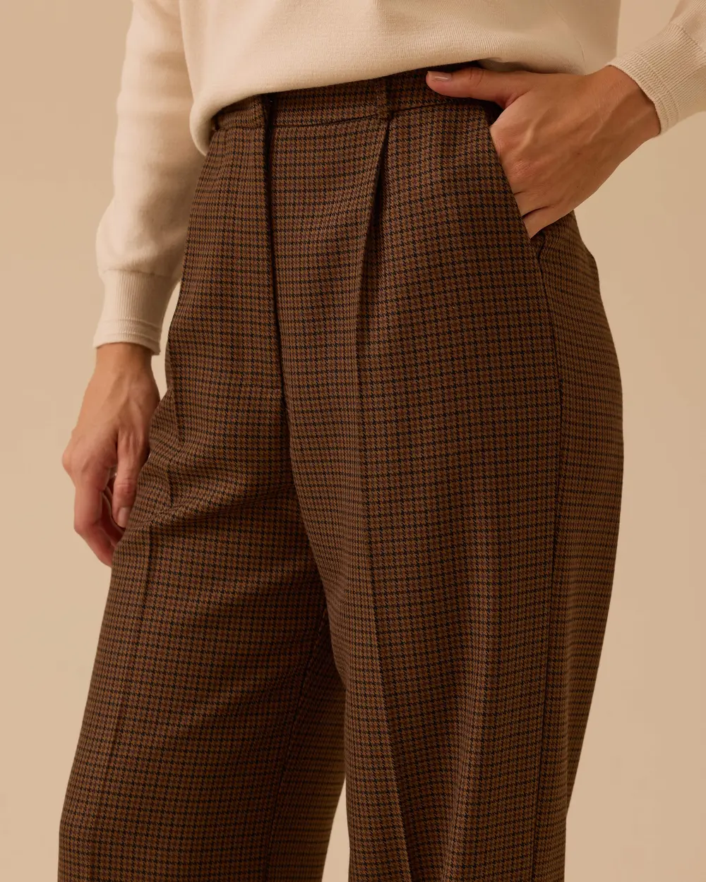 Ekoseli Bol Paça Tek Pile Pantolon