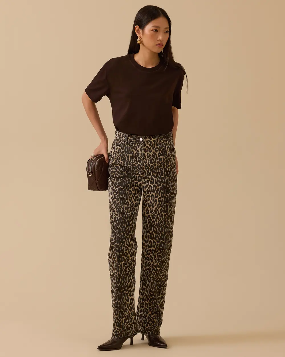 Leopar Desenli Tam Boy Pantolon