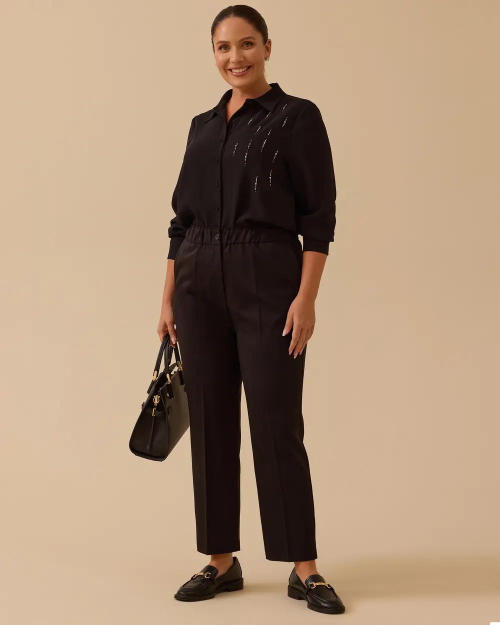 Büyük Beden Tek Düğmeli Düz Paça Pantolon