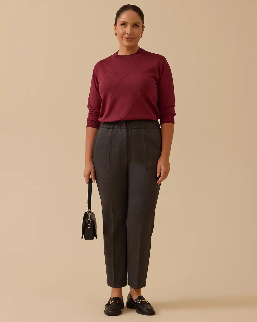 Büyük Beden Tek Düğmeli Düz Paça Pantolon