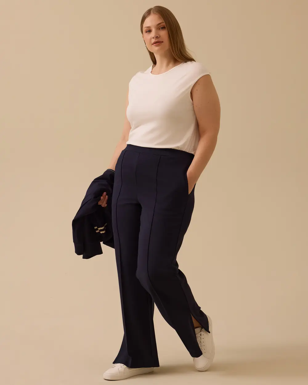 Büyük Beden Paça Yırtmaçlı Pantolon