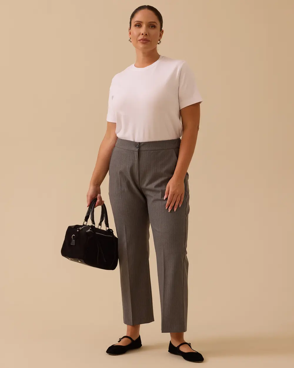 Büyük Beden Çizgi Desenli Klasik Pantolon