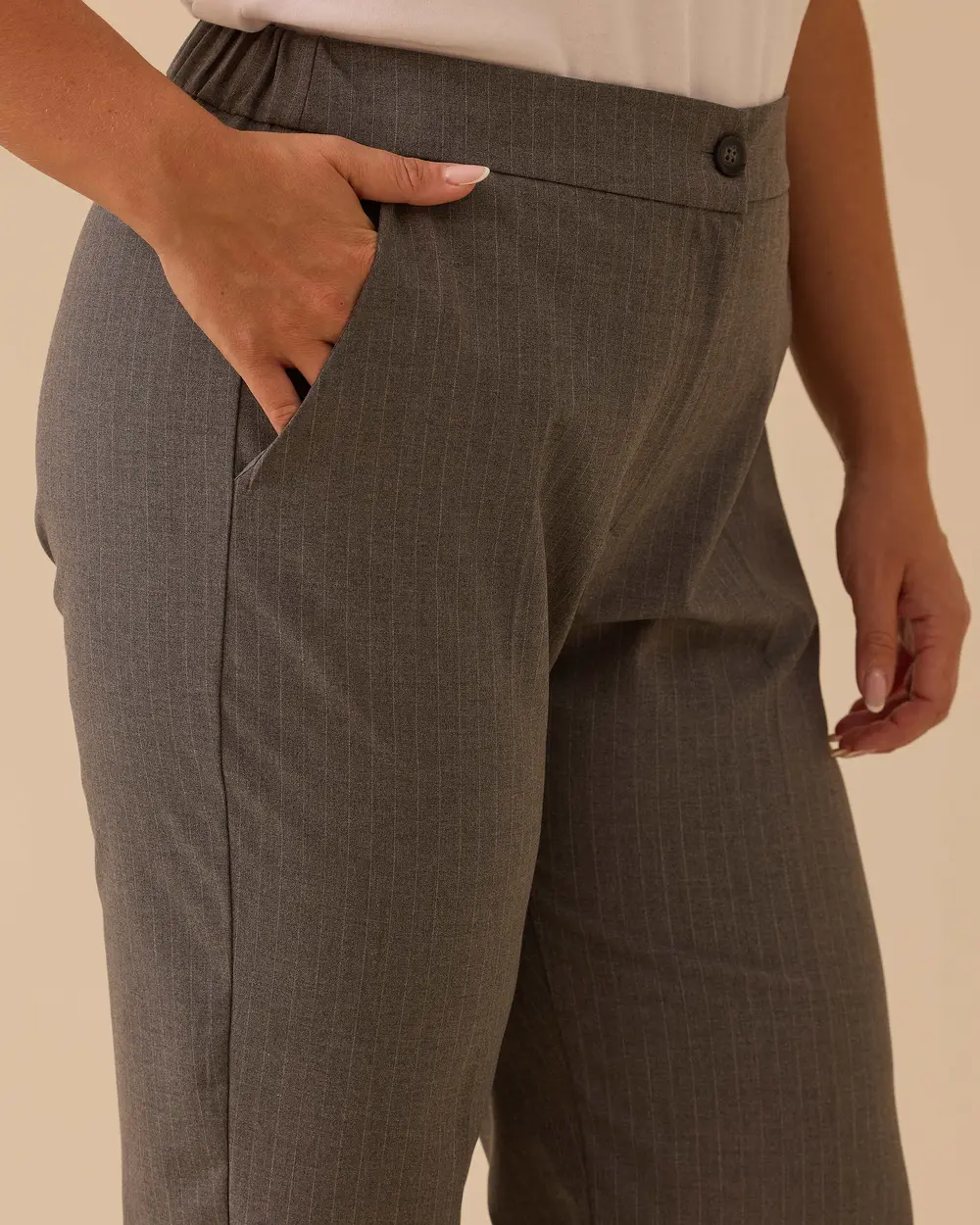 Büyük Beden Çizgi Desenli Klasik Pantolon