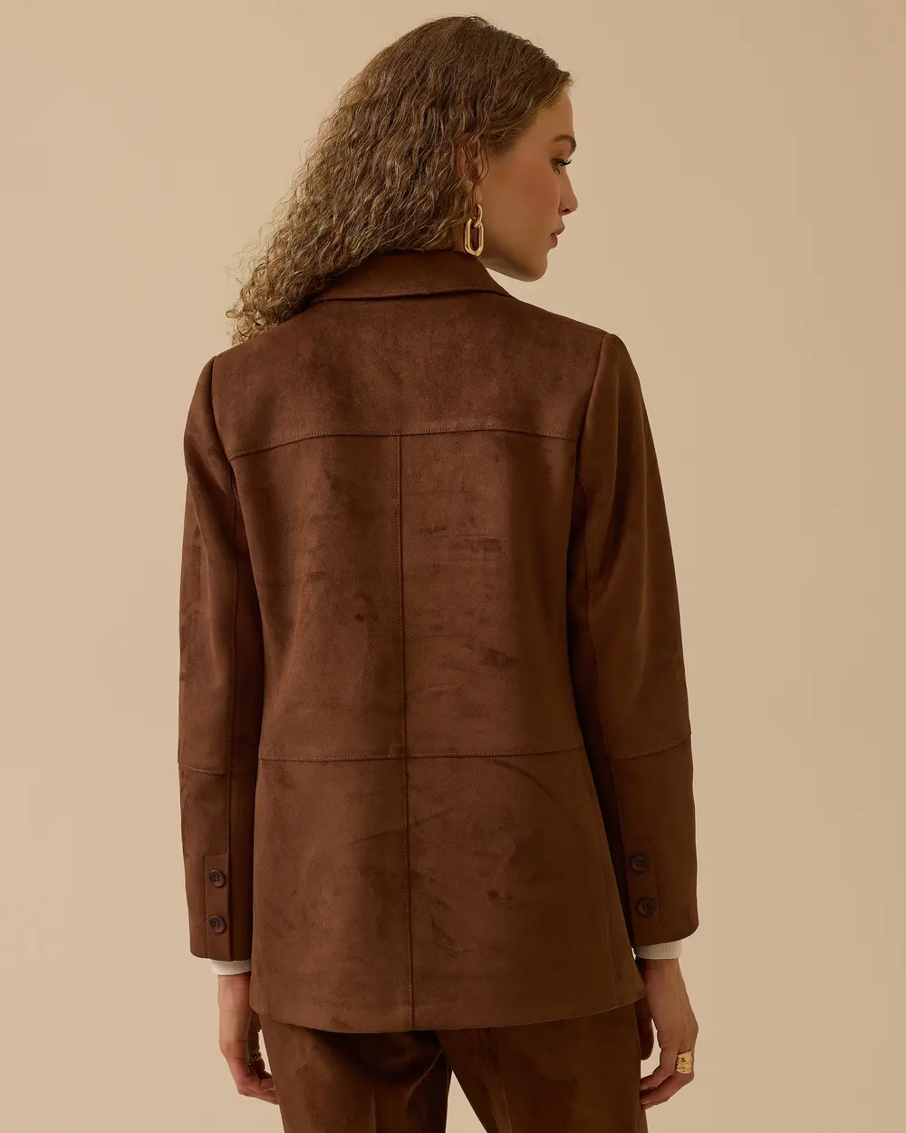 Çift Düğmeli Cep Kapaklı Süet Ceket
