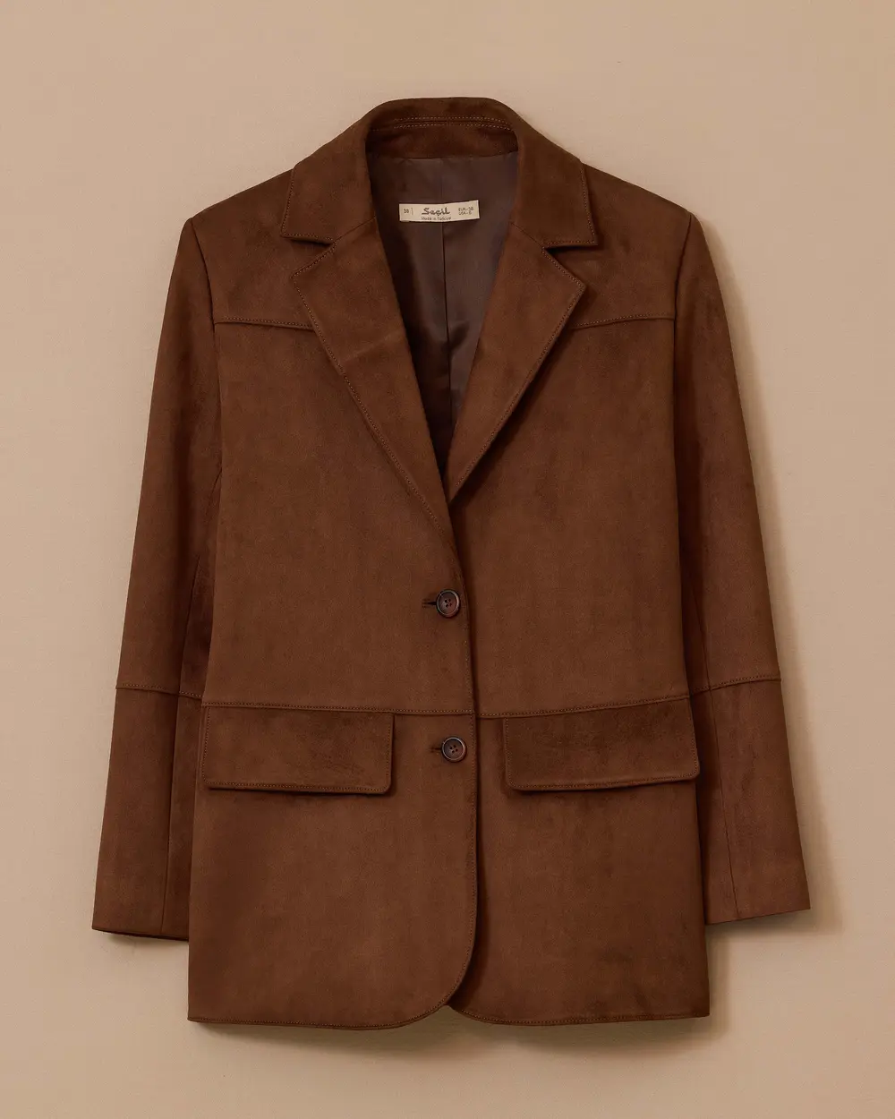 Çift Düğmeli Cep Kapaklı Süet Ceket