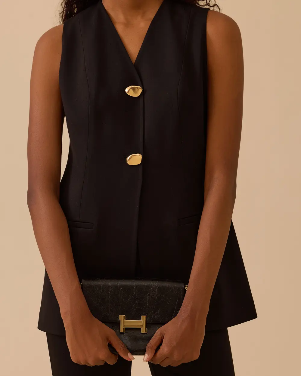 V Yaka Gold Düğme Detaylı Yelek