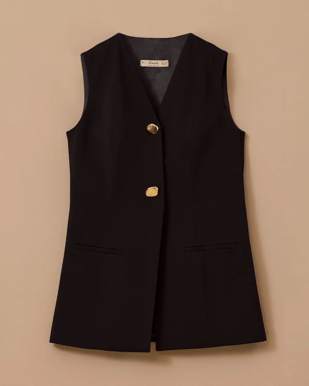 V Yaka Gold Düğme Detaylı Yelek