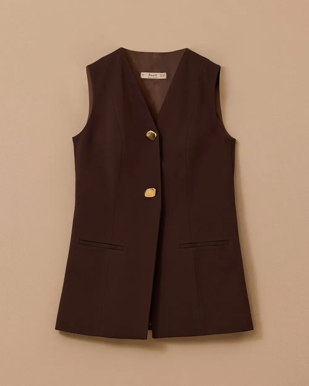 V Yaka Gold Düğme Detaylı Yelek