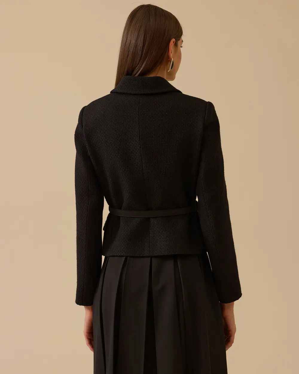 Çiçek Detaylı Kemerli Tüvit Ceket