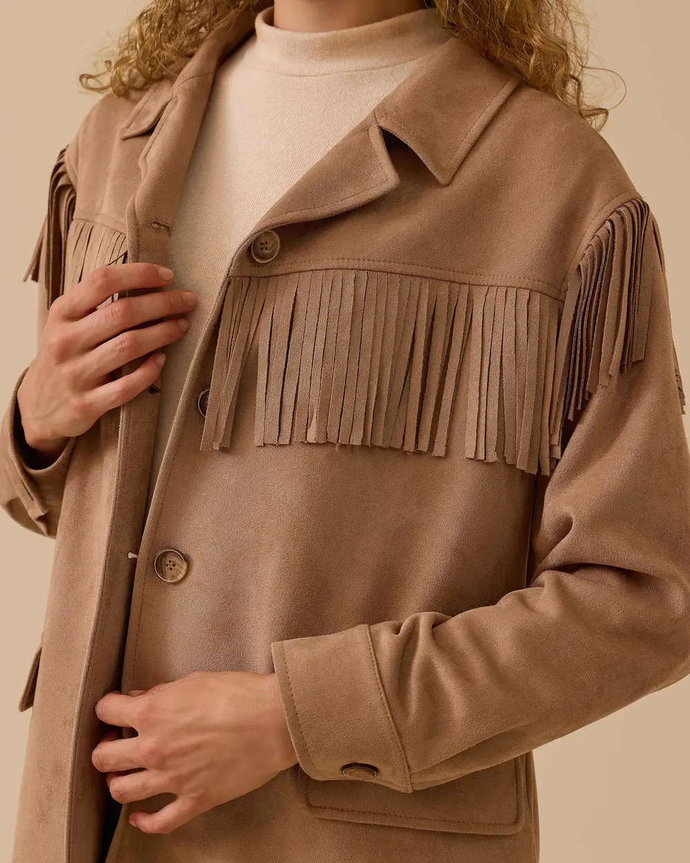 Püskül Detaylı Süet Ceket