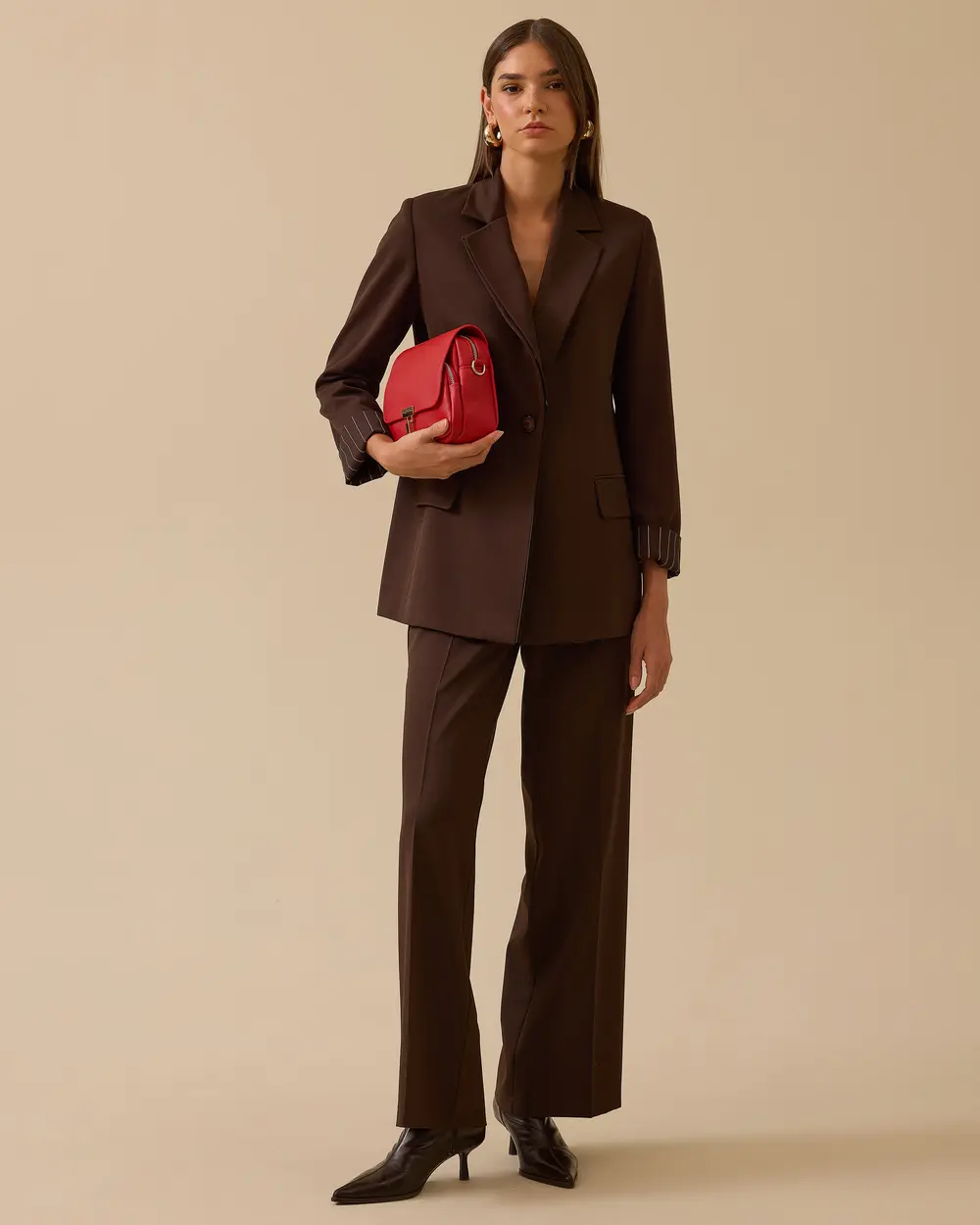 Çizgi Detaylı Tek Düğmeli Ceket