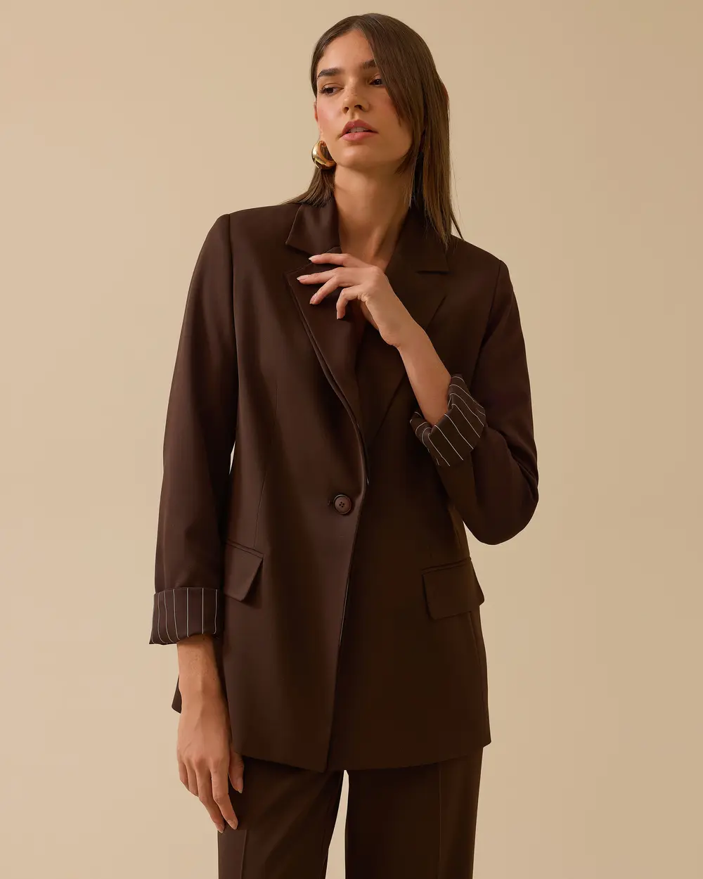 Çizgi Detaylı Tek Düğmeli Ceket