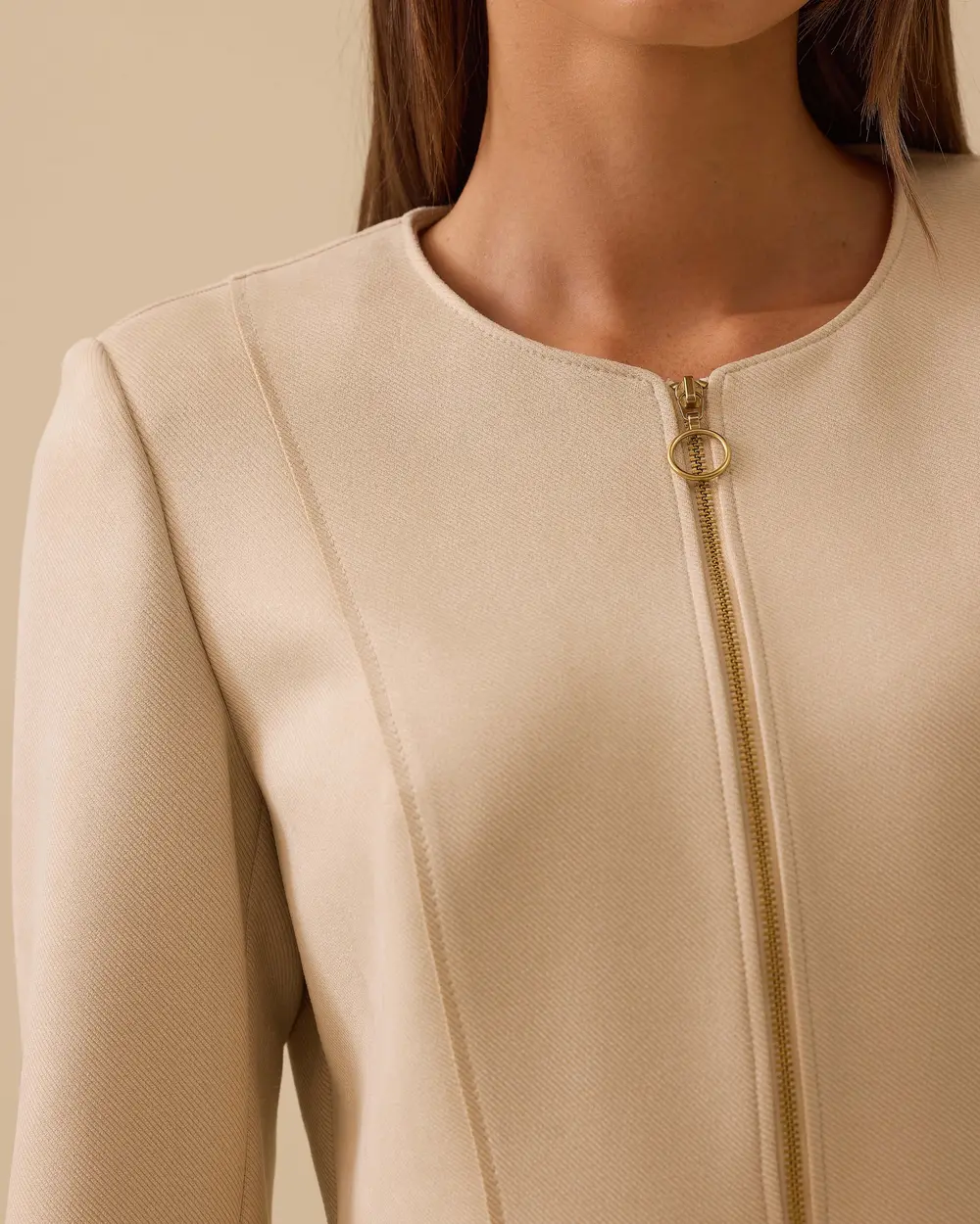 Fermuarlı Sıfır Yaka Kısa Ceket