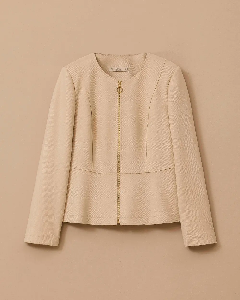 Fermuarlı Sıfır Yaka Kısa Ceket