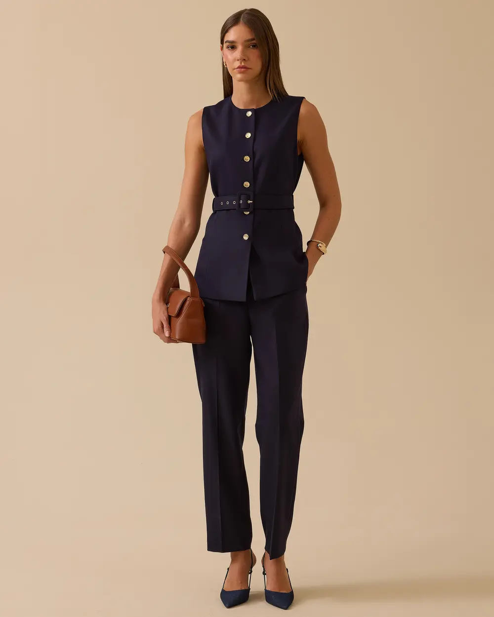 Kemerli Düğme Detaylı Yelek