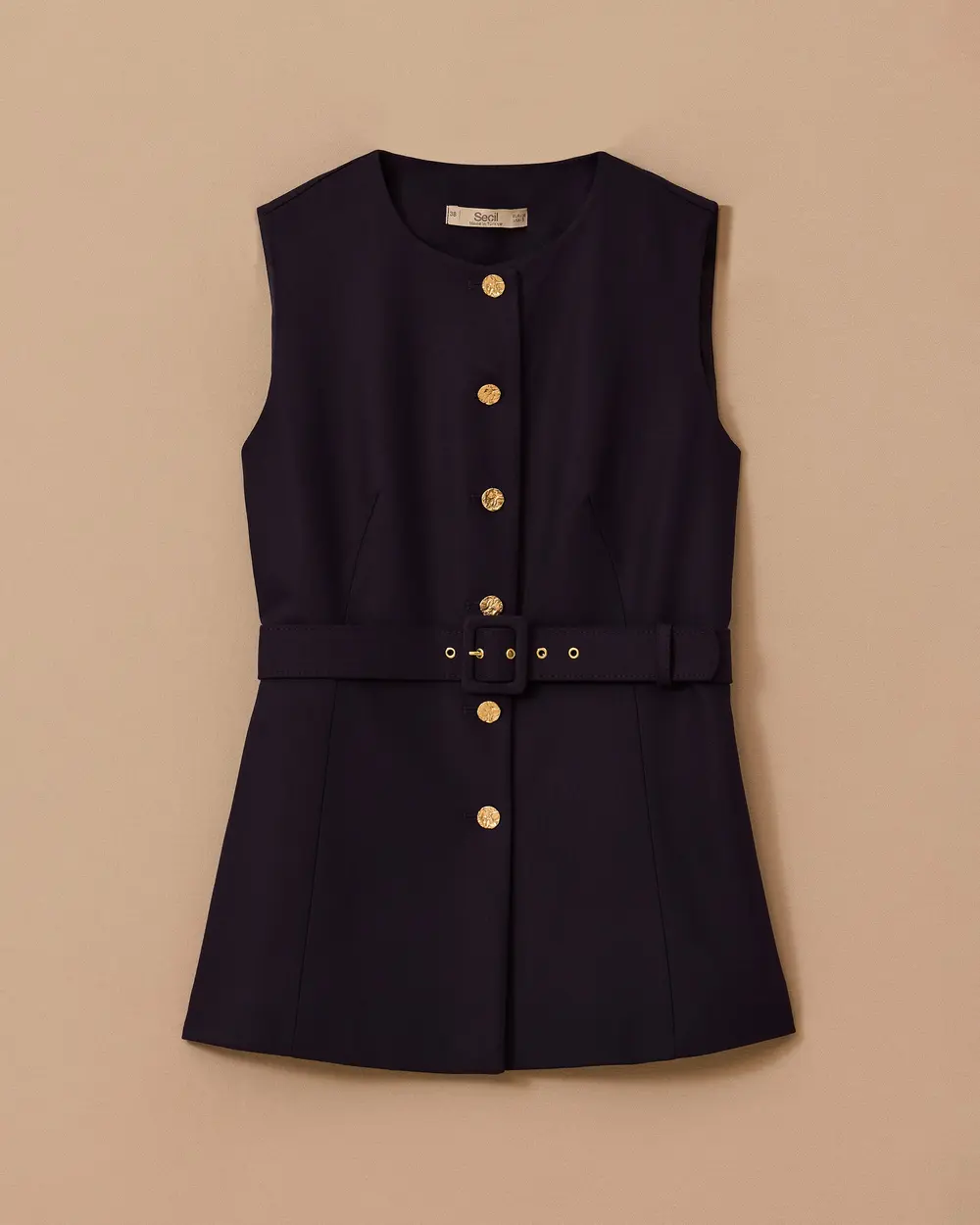 Kemerli Düğme Detaylı Yelek