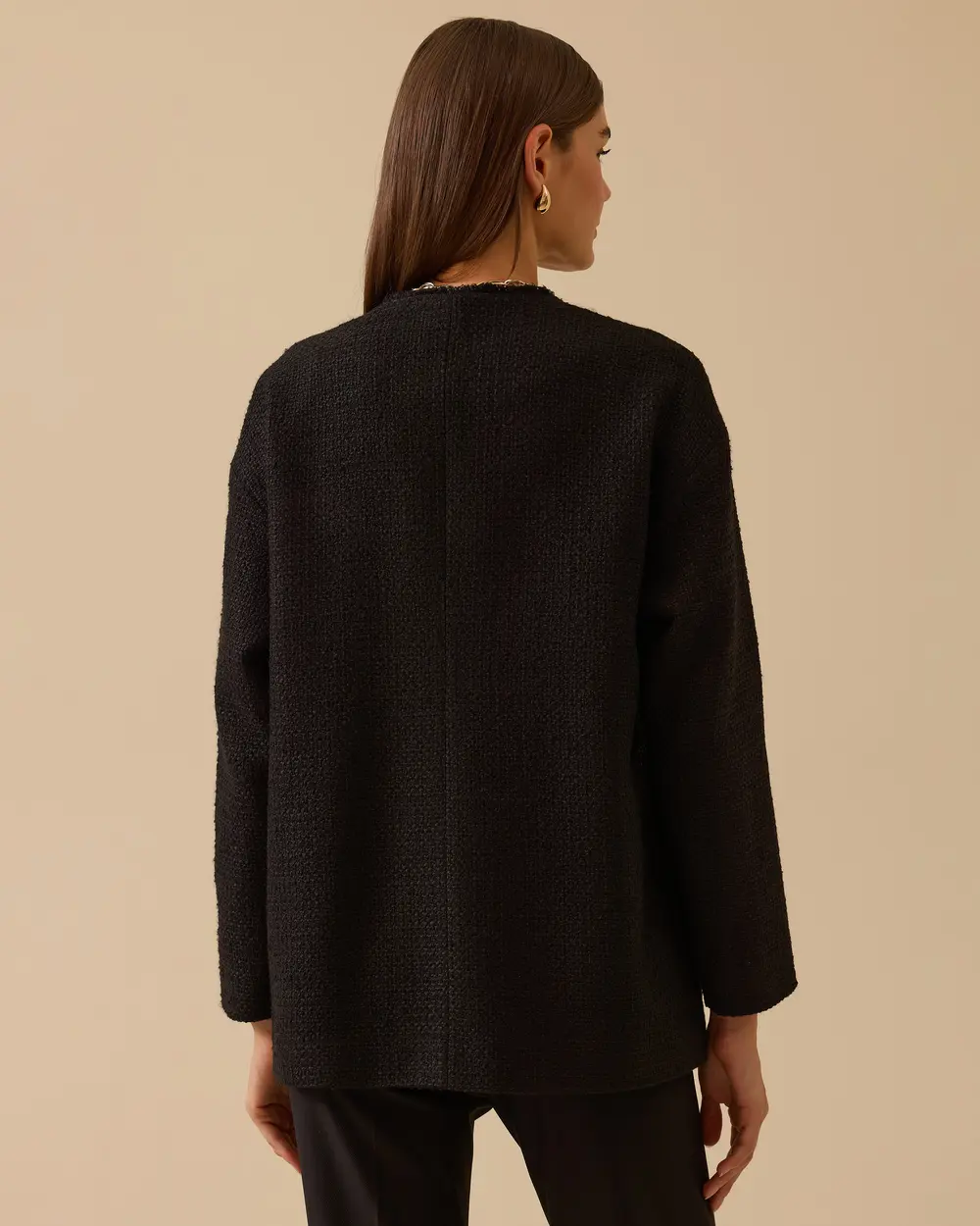 V Yaka Cep Detaylı Tüvit Ceket