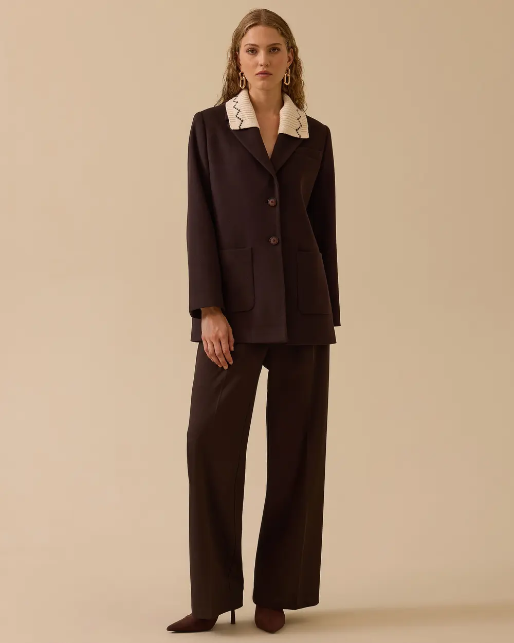 Triko Yaka Cepli Kaşe Ceket