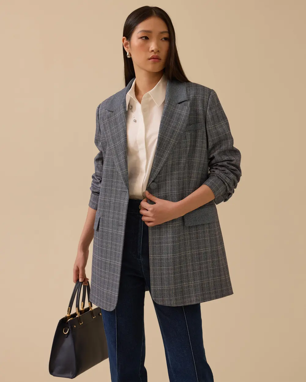 Ekose Desenli Çift Düğmeli Ceket