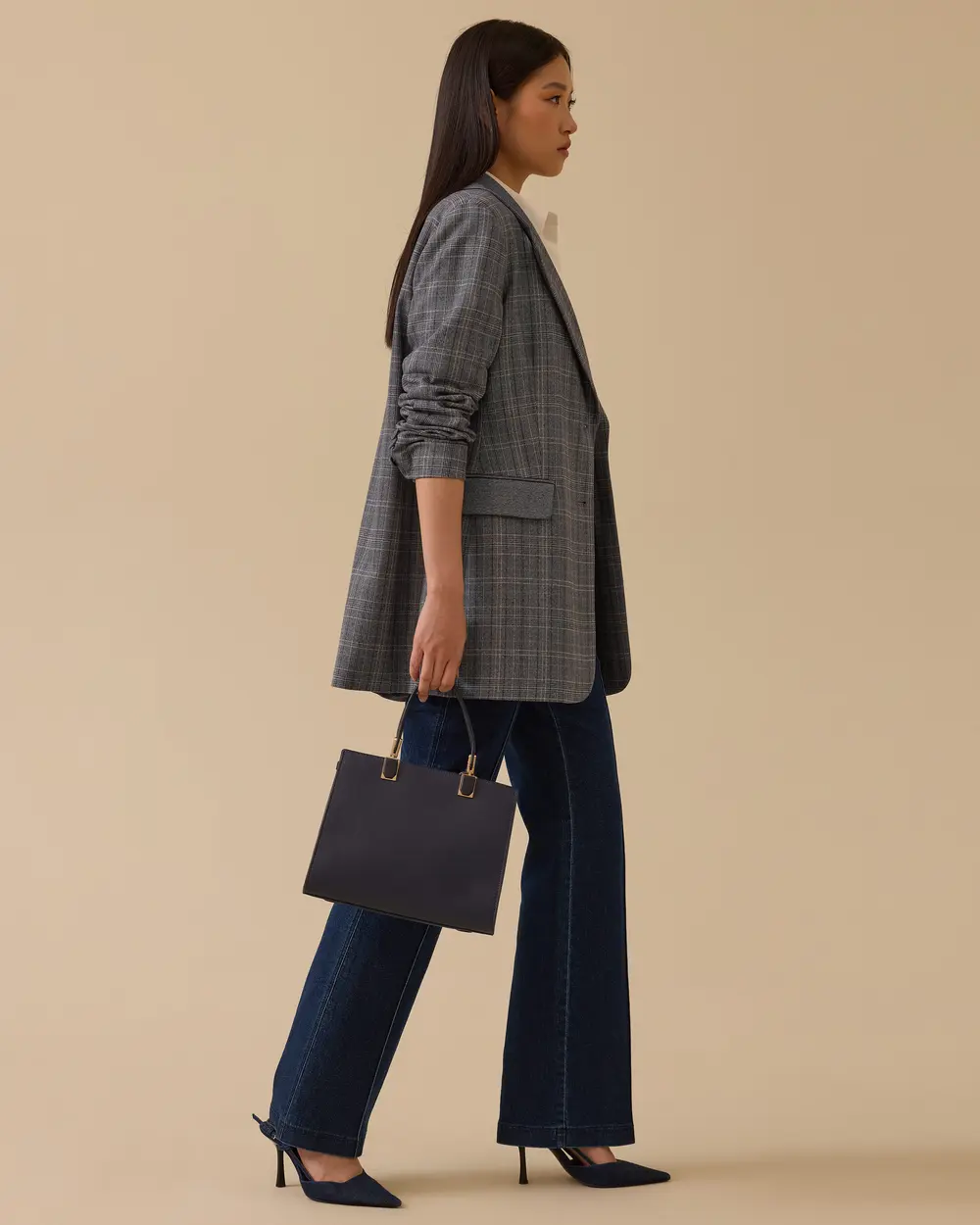 Ekose Desenli Çift Düğmeli Ceket