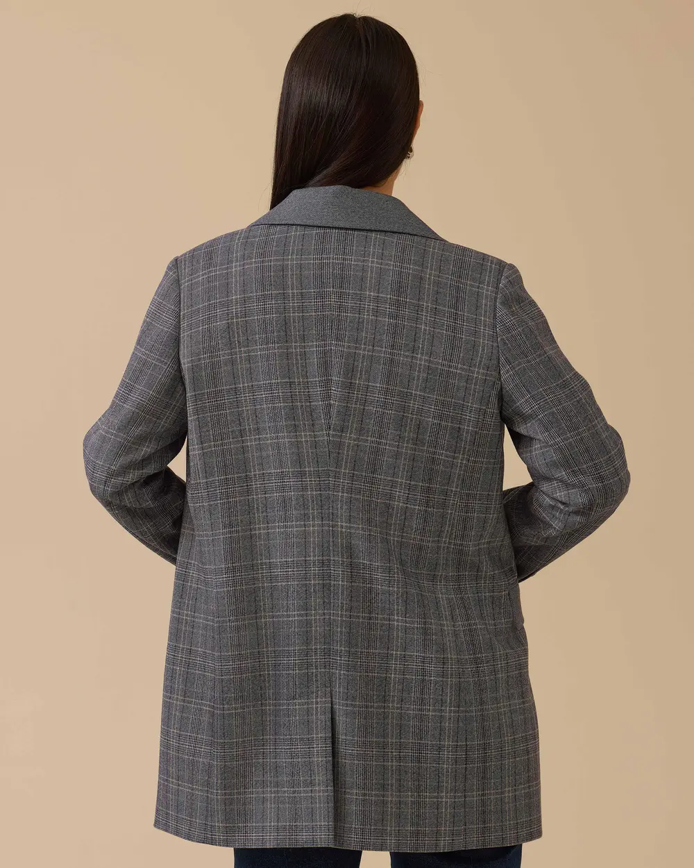 Ekose Desenli Çift Düğmeli Ceket