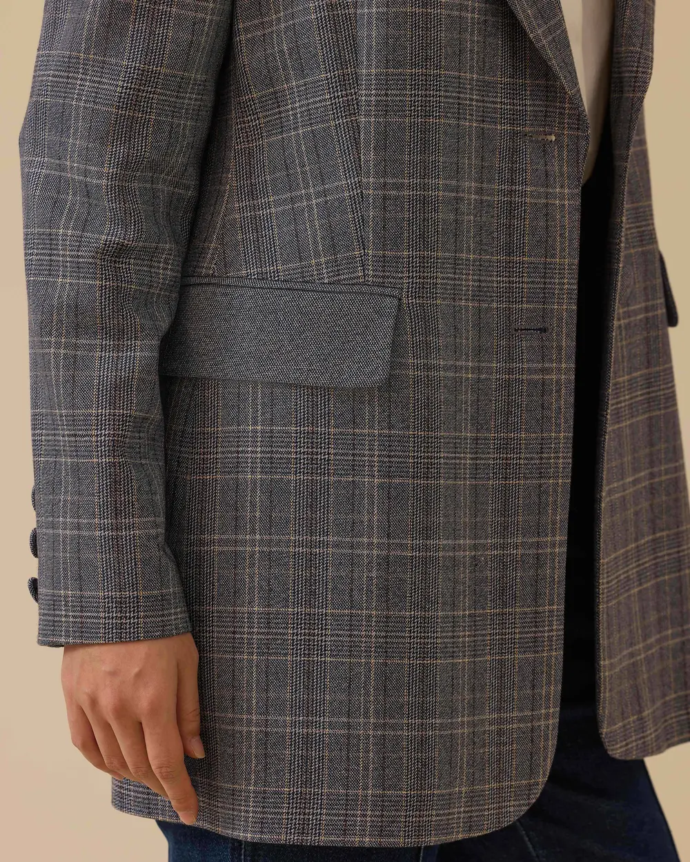 Ekose Desenli Çift Düğmeli Ceket