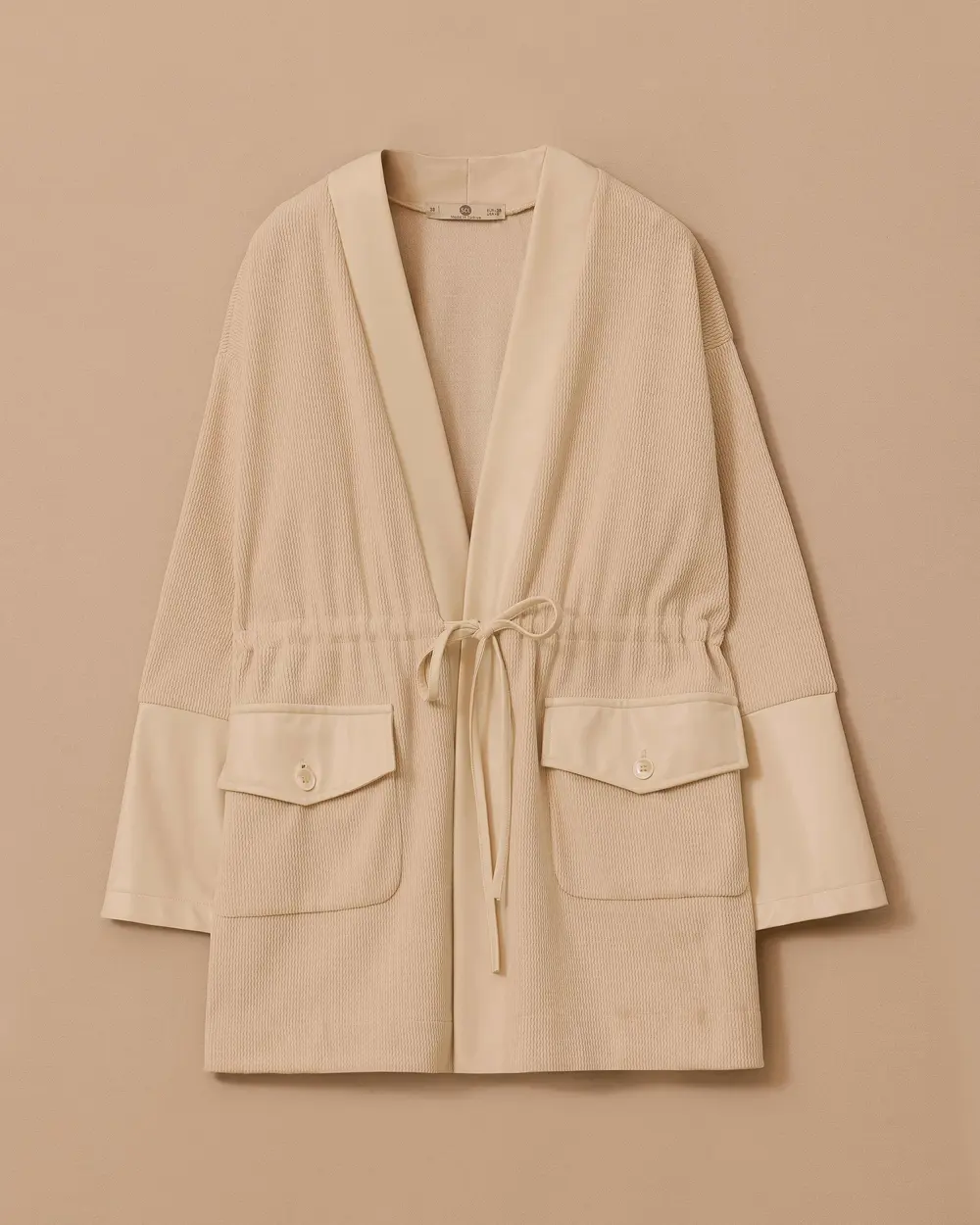 Çift Kumaşlı Bağcıklı Örme Ceket