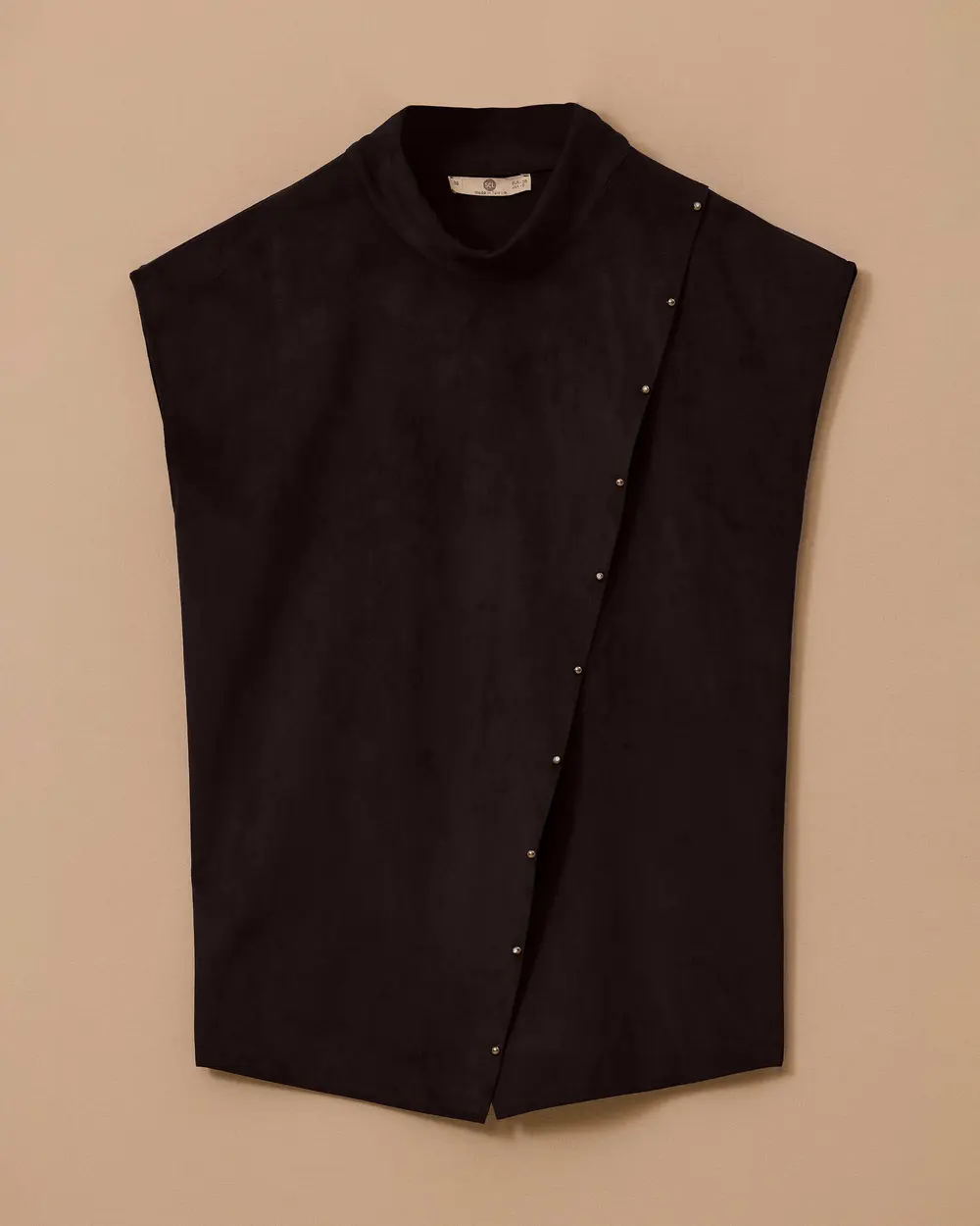 Stand Collar Asymmetric Suede Sweater